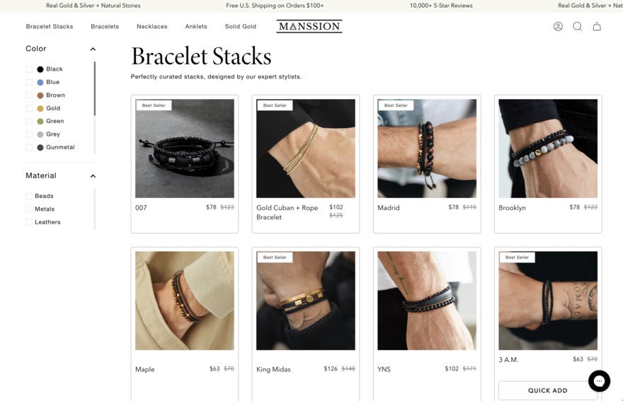 A webpage with bracelet stacks featuring 8 photos of different stacks of bracelets.
