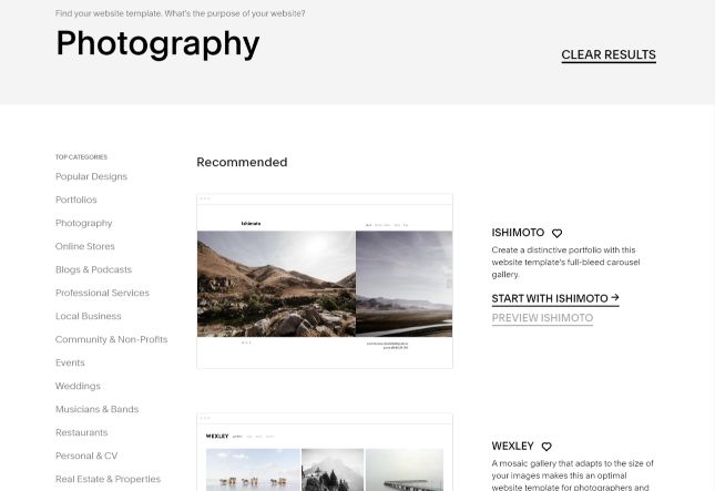 Squarespace photography templates