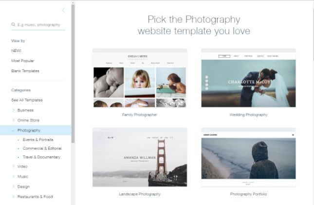 Wix photography templates