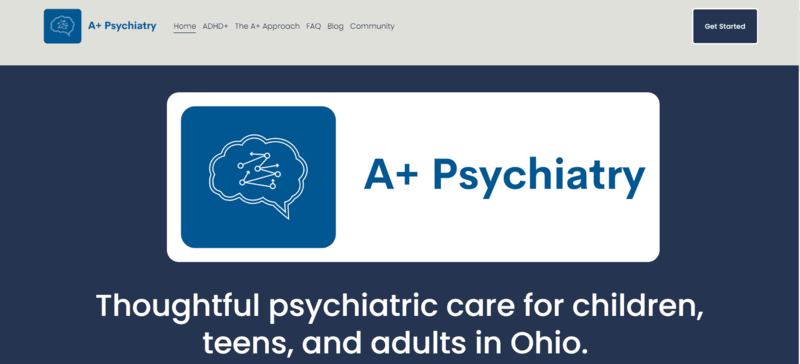 blue homepage for a psychiatry website