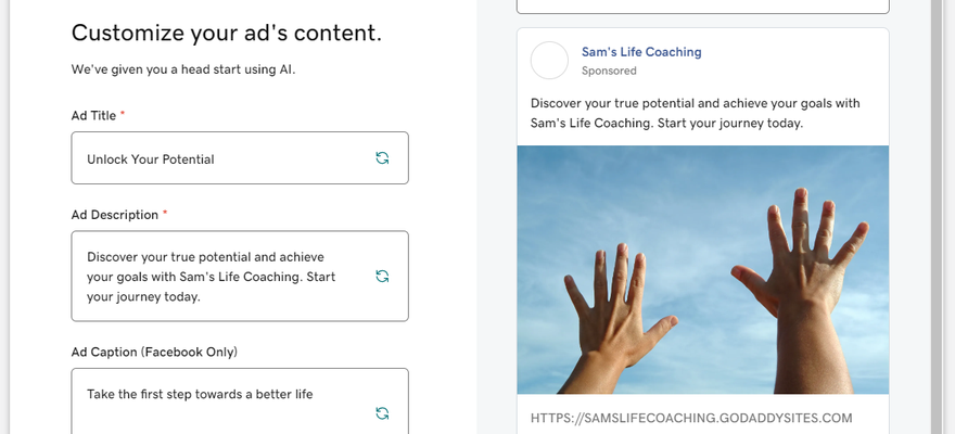 a digital ads maker with a pic of two hands outstretching towards the sky