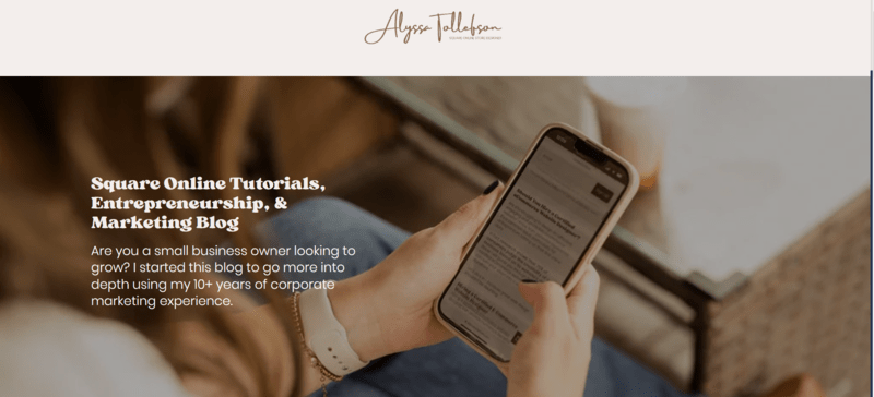 a fashionable personal homepage with warm tones of with a woman on her phone