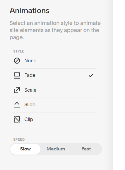 Animation options Squarespace