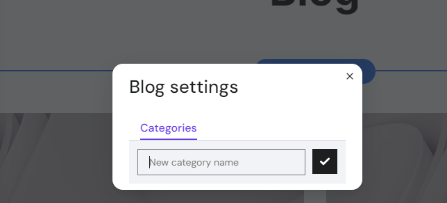 a popup of blog setting with a text box to enter categories.