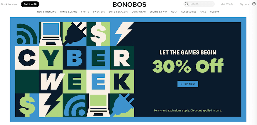 Bonobos website homepage screenshot