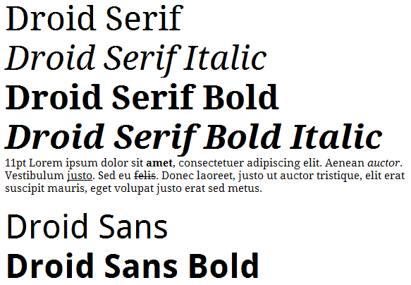 Image displaying different Serif and Sans fonts in italic and bold