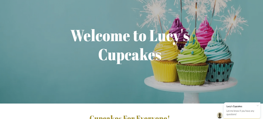 Homepage of GoDaddy demo website for Lucy's Cupcakes