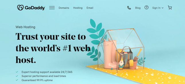 godaddy hosting homepage view