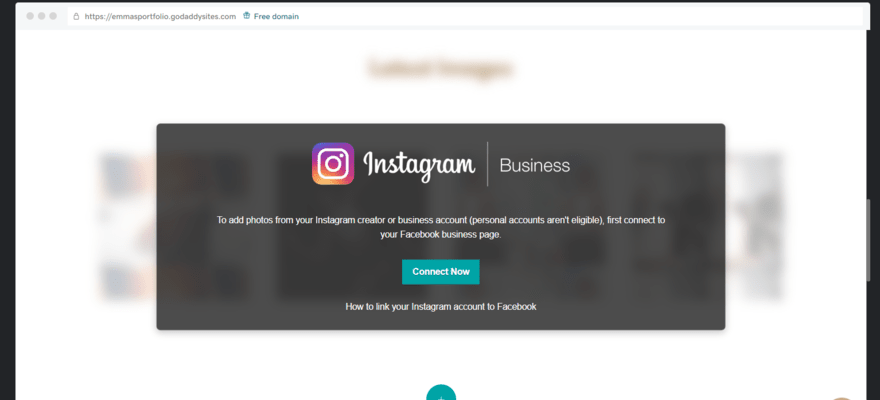 Social media integration for Instagram on GoDaddy demo website