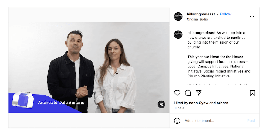 Hillsong Church Instagram screenshot