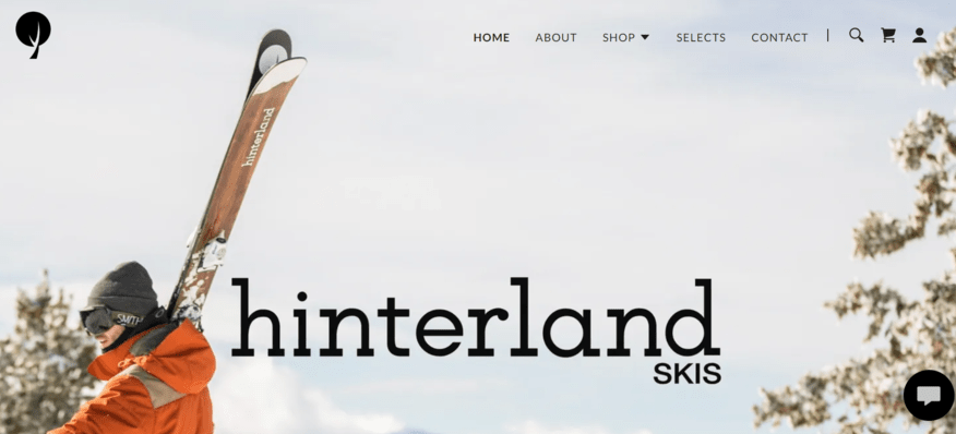 Hinterland Skis homepage built with GoDaddy