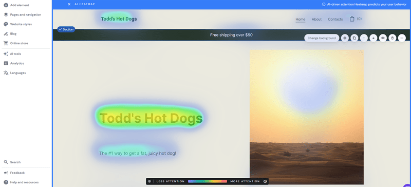 A heat map on a beige website with a photp of a setting sun