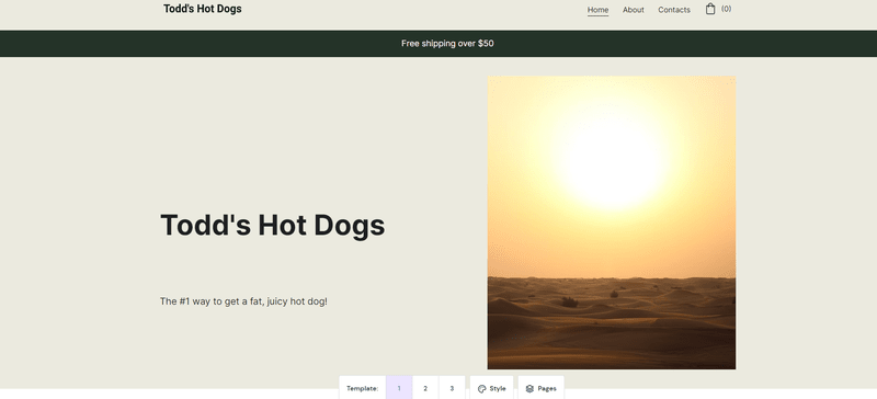 a beige website with a picture of a setting sun