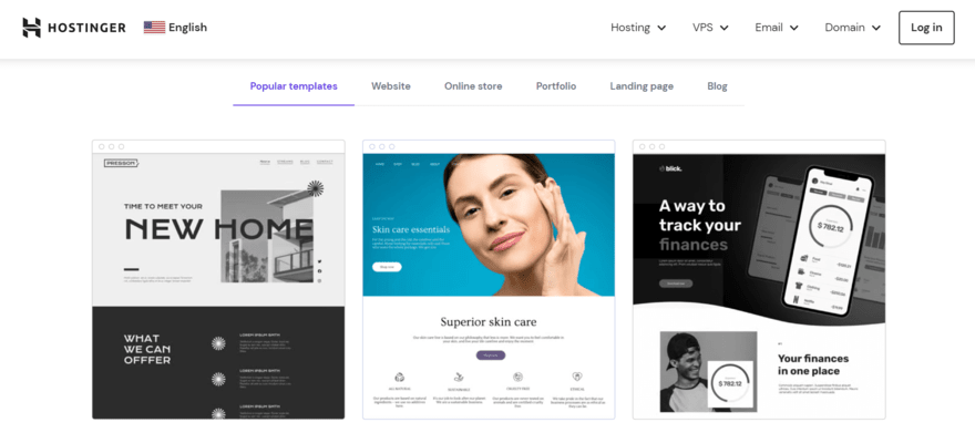 Gallery of Hostinger's pre-designed website templates