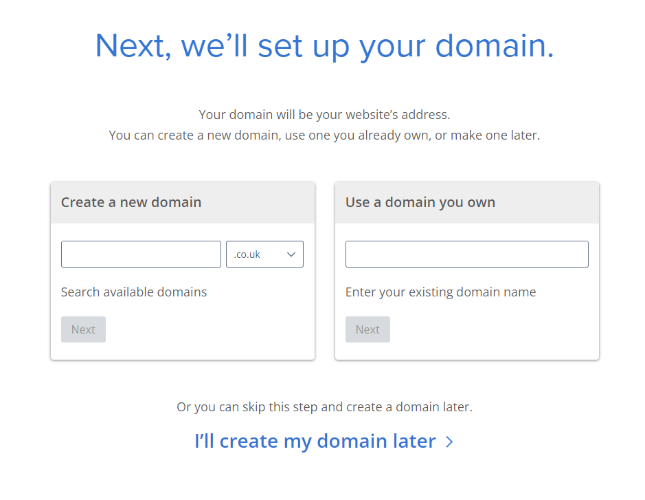 Bluehost domain registration setup with two options in boxes