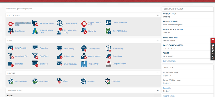 inmotion cpanel hosting dashboard