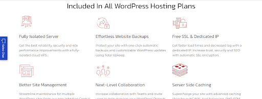 Inmotion page dedicated to all the wordpress hosting features woth red icons