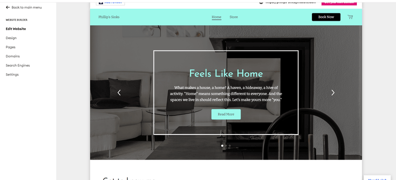 cyan highlighted website with images of furniture in an editor