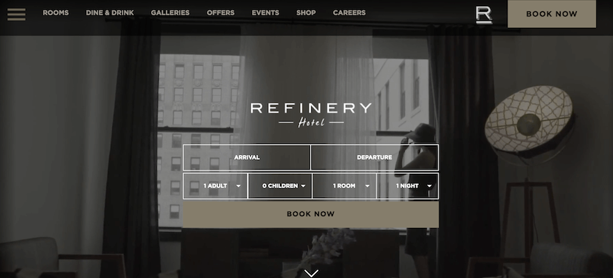 Refinery Hotel website screenshot 1