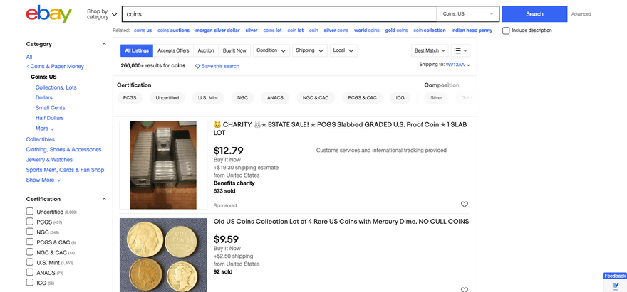 sell coins on ebay