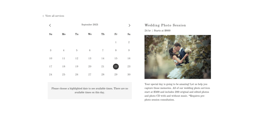 Booking calendar in Wix's backend