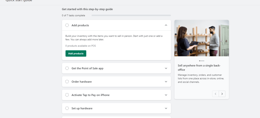 Shopify's POS checklist to help users get set up