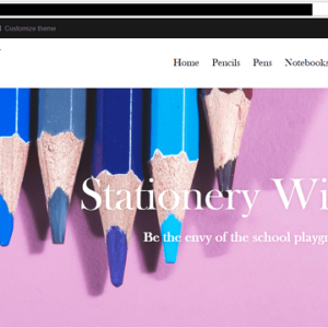 Stationery Wizards demo homepage with HTTPS padlock circled