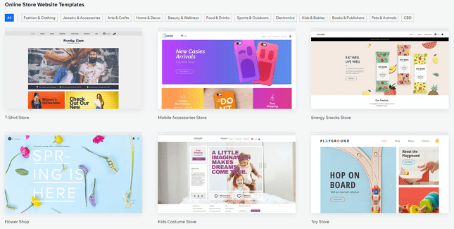 Collection of Wix ecommerce online store templates