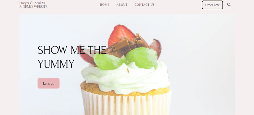 Demo bakery website built with Square Online showing a cupcake and navigation buttons