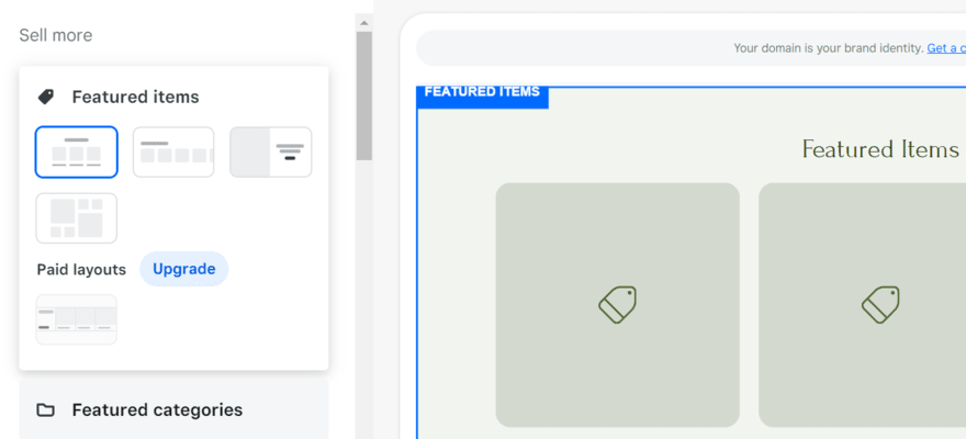 Featured items section to add to Square Online website in the editor