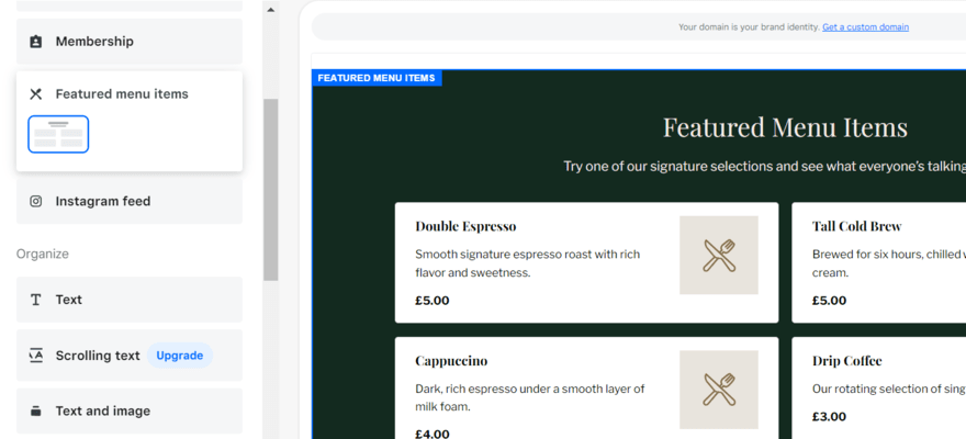 Adding a menu element to test Square Online website