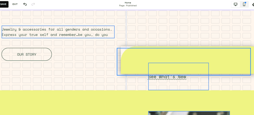 Example of Squarespace's drag-and-drop editor in use with the grid lines on display