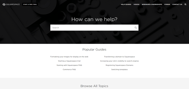 squarespace knowledge base search bar in strong contrasting design