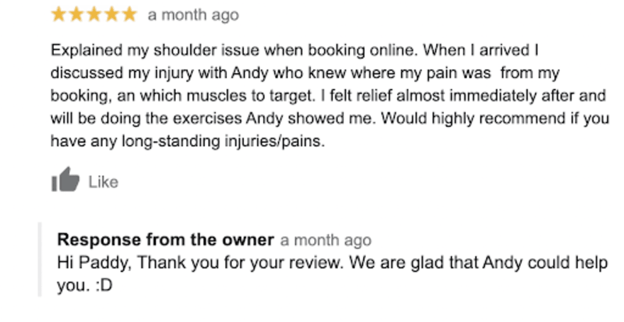 Example of a positive Google Review response
