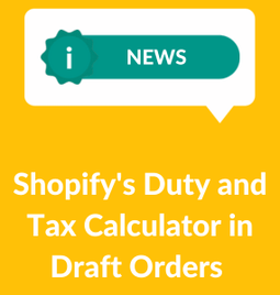 Graphic for news pieces with text explaining Shopify's tax calculator