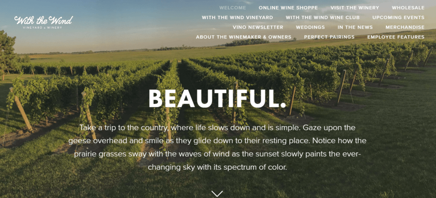 With the Wind vineyard website homepage