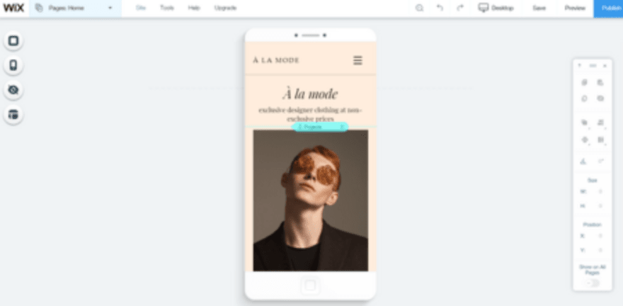 Wix’s mobile editor