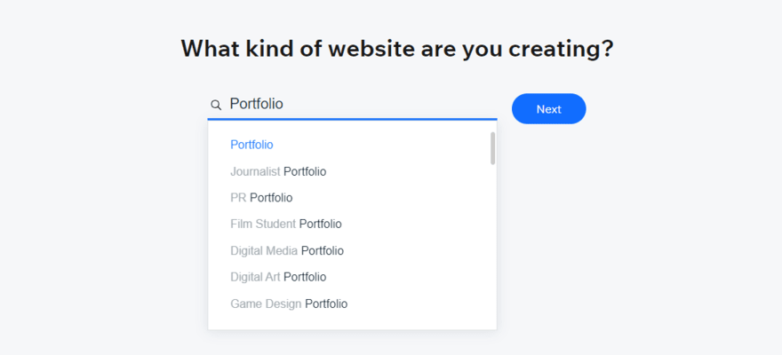 Wix onboarding asking readers what kind of website they want to create