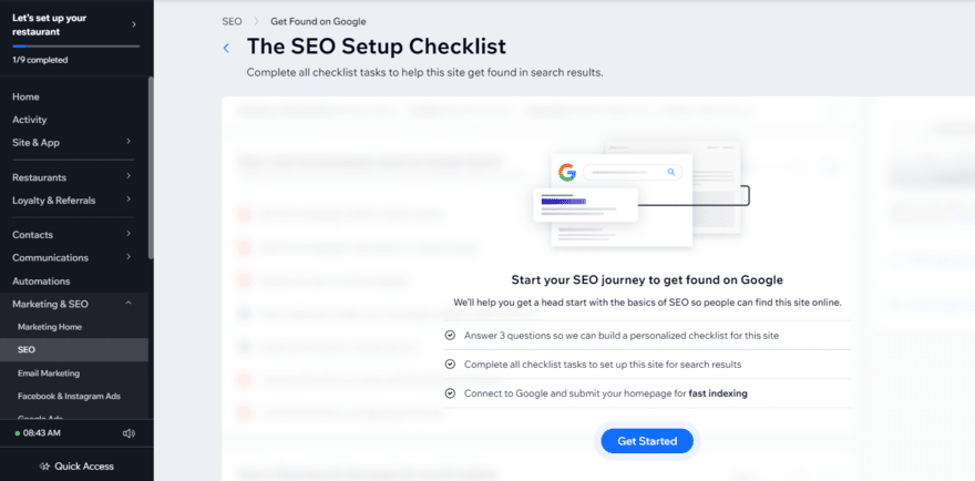 Setting up Wix's SEO checklist in the backend