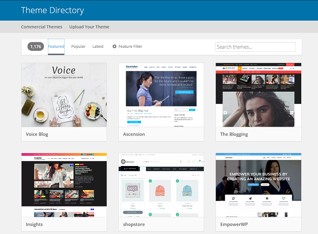 WordPress' extensive theme directory