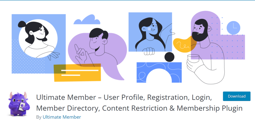 Ultimate Member plugin in WordPress library with a download button